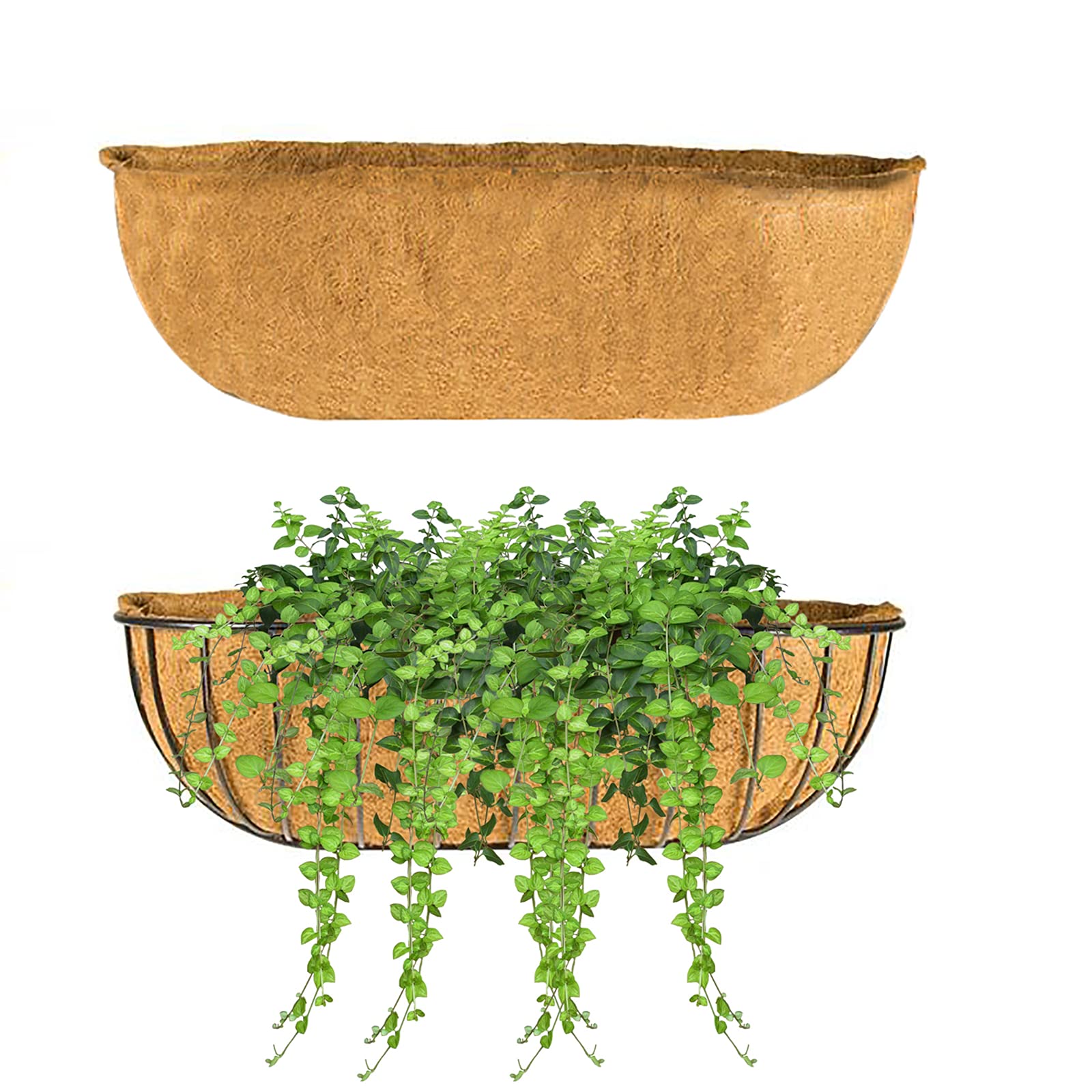 QSDGFH 2pcs 24in Hanging Basket Liner Garden Half Moon Wall Basket Planter, Wall Planter Coco Fiber Replacement Liners for Garden Flower Basket Pot Decoration