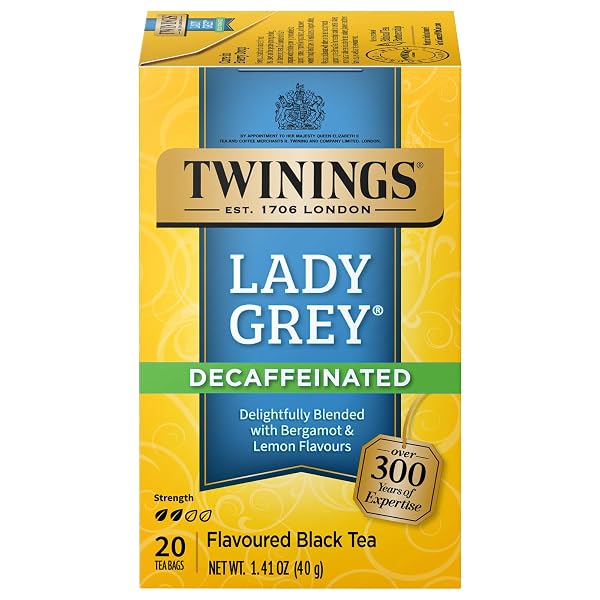 TWININGS DECAFFEINATED LADY GREY BLACK TEA INDIVIDUALLY WRAPPED BAGS, 20 CT