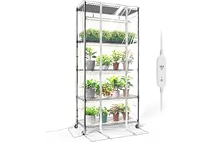 Bstrip Indoor Greenhouse with Grow Light, Mini Green House with 4 Pack T8 Full Spectrum Plant Lights with Timer, Plant Shelf 