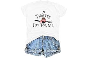 ASTANFY Cruise Shirts Pirate Costume Women a Pirate Life for Me Graphic Tee Family Cruise Shirt Causal Short Sleeve Tops