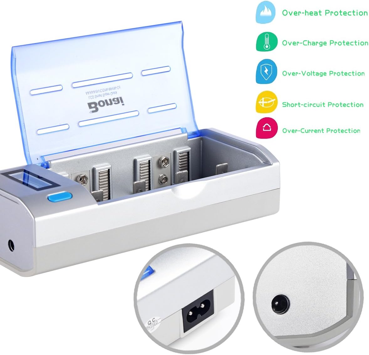 BONAI LCD Universal Battery Charger for AA, AAA, C, D, 9V Ni-MH Ni-CD Rechargeable Batteries with Discharge Function: Home Audio & Theater