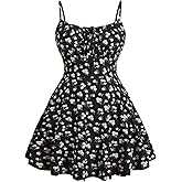 BEAUDRM Women's Plus Size Floral Cami Dress Bow Tie Knot Sleeveless A Line Flared Dresses