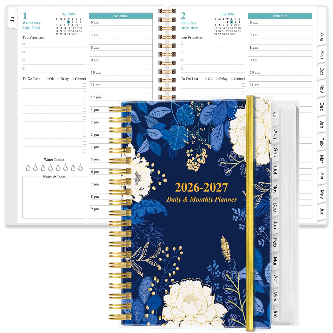 Photo 1 of 2026-2027 Daily & Monthly Planner - One Page Per Day, Daily Planner 26-27 from July 2026 to June 2027, Planner 2026-2027 with 12 Monthly Tabs, 6.4" x 8.5", Blue Leaf