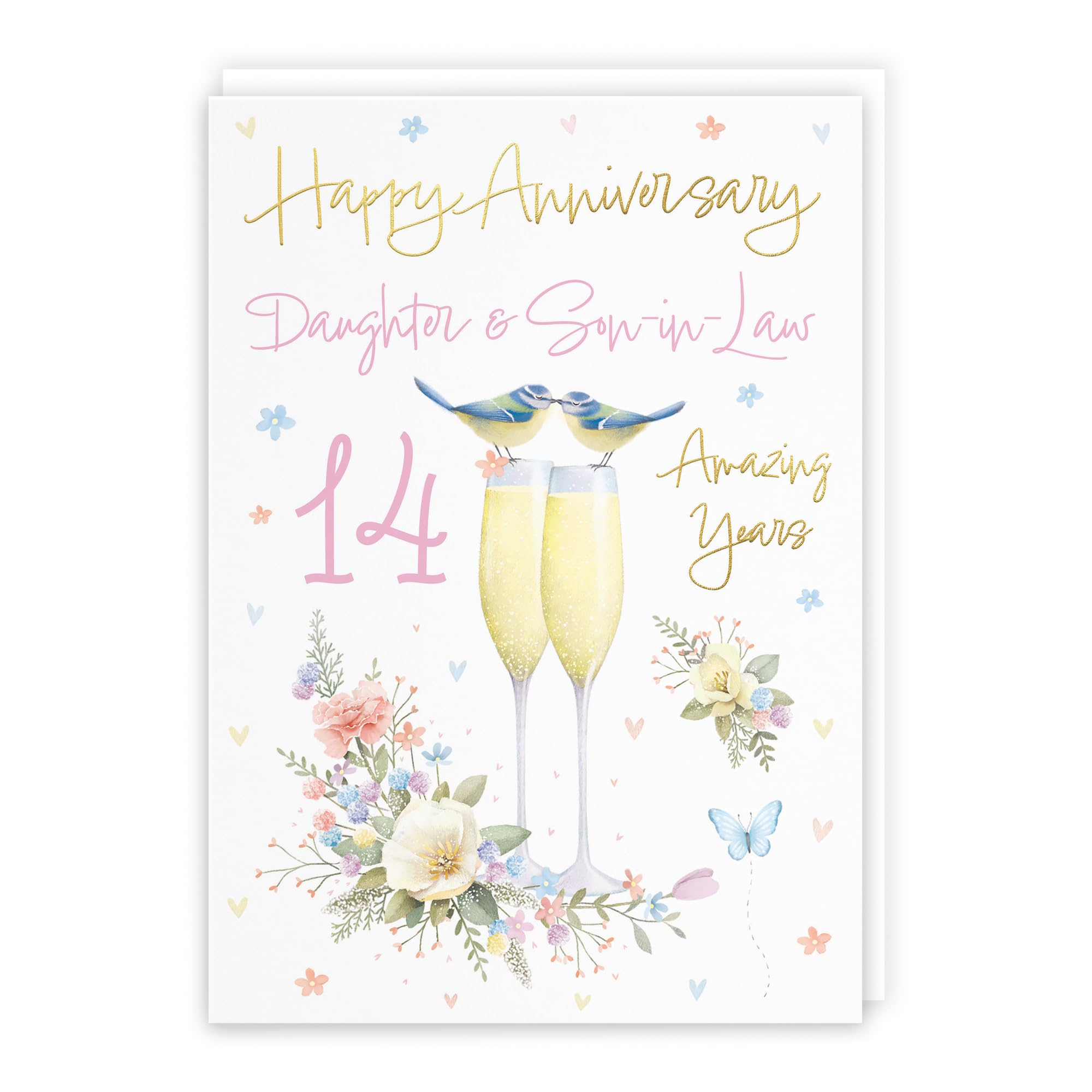 Hunts England - Daughter And Son-in-Law 14th Anniversary Card - A5 Size - Champagne Flutes - Gold Foil - 14th Anniversary Card For Daughter And Son-in-Law - Milo's Gallery — image 1