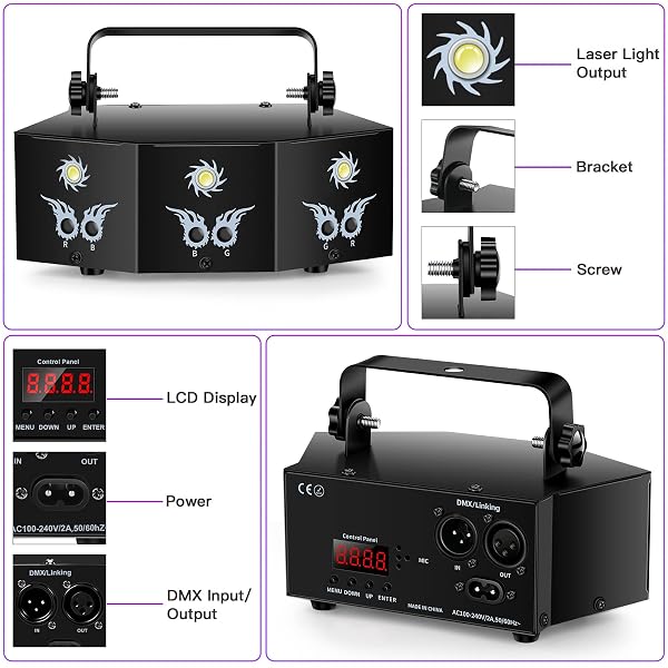 U`KING PARTY LIGHTS DJ DISCO LIGHT,9 LENS STAGE LIGHTING SUPPORT DMX512 AND SOUND ACTIVATED WITH REMOTE CONTROL LASER LIGHTS FOR PARTIES BIRTHDAY WEDDING KARAOKE BAR KTV CLUB STAGE LIVE SHOW
