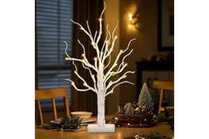 PABIPABI Lighted Birch Tree, 22'' Christmas Tree with 24 LED, Tabletop Centerpiece Artificial Tree Lights Battery Powered Timer for Home Office Bedroom Wedding