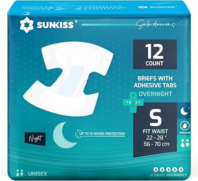 SUNKISS Adult Nappies Ultimate Absorbency Overnight 12 Count Small