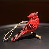 BEAULEMNA Hand Carved Northern Cardinal Redbird Wooden Cardinal Figurine 4.9" for Hanging Decor Indoor/Outdoor Tree Home Decor,Presents for Bird Lovers Holiday Festival