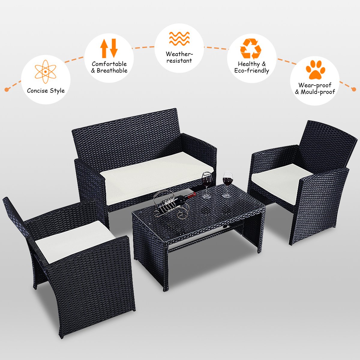 Goplus 4Piece Rattan Patio Furniture Set Garden Lawn Pool Backyard