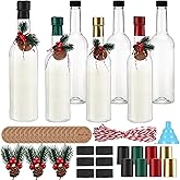 Baderke 6 Pcs 750 ml Christmas Plastic Wine Bottles with Pine Cones Branches Picks 25 oz Christmas Coquito Champagne Bottles Ideal for Homemade Brewing Wine and Storage Xmas Party Supplies