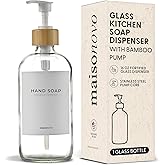 MaisoNovo Glass Hand Soap Dispenser | Dish Soap Dispenser for Kitchen | 16.9oz Clear Bottles with White Bamboo Pump | Bathroom Lotion Dispenser