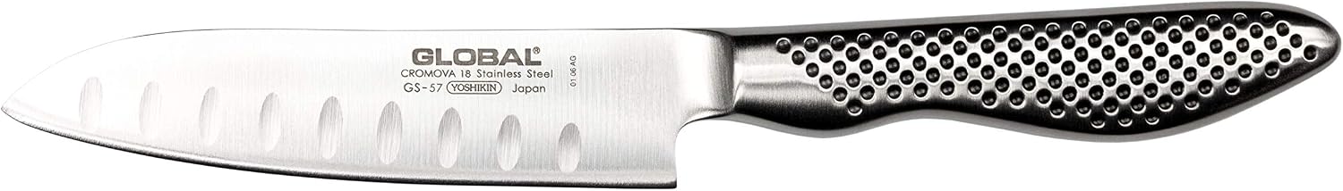 Global GS-57 Fluted Santoku Knife 11cm Blade, Small Versatile Japanese Kitchen Knife, Ultra Sharp Stainless Steel