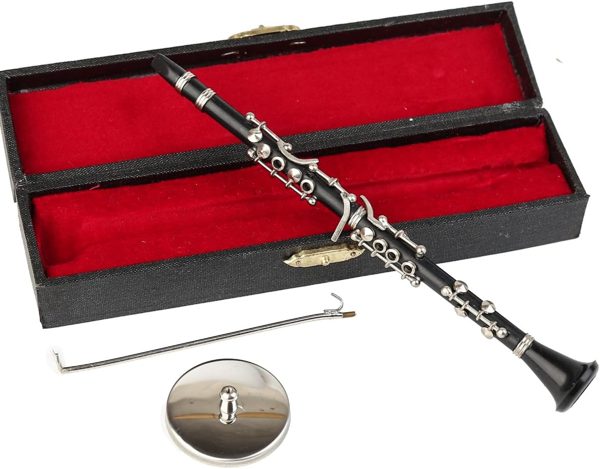 SeawooMiniature Clarinet with Stand and Case Mini Musical Instrument Mini Clarinet Miniature Dollhouse Model Christmas Ornament (7.28")