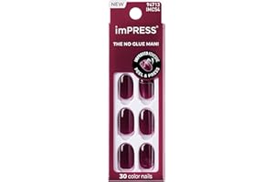imPRESS Color Press On Nails, ‘Over You', Solid Burgundy, Short Oval, PureFit Technology, Patented Super Hold Adhesive, Chip Proof, Smudge Proof, Mini Nail File, Manicure Stick & 30 Fake Nails