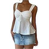 Milumia Women's Eyelet Tie Front Ruched Tank Tops Y2k Drawstring Sexy Going Out Top