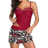 Yonique Womens Underwire Tankini Swimsuits with Skirt Two Piece Bathing Suits Tummy Control Swimwear