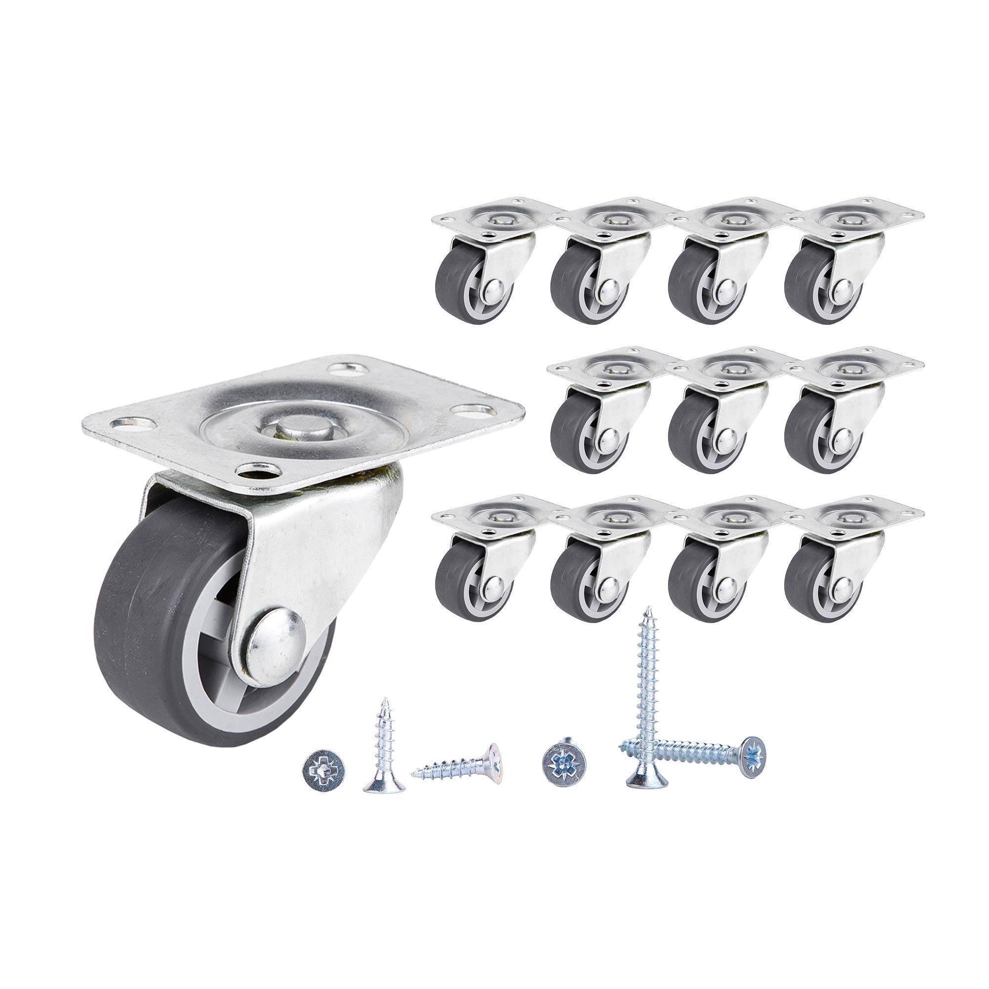 (Pack of 12) 30 mm Swivel Wheels Small Wheel Castors Rubber Wheels Heavy Duty Castors Furniture Wheels Casters with Mounting Plates Screws Included (12, 30 ⌀)
