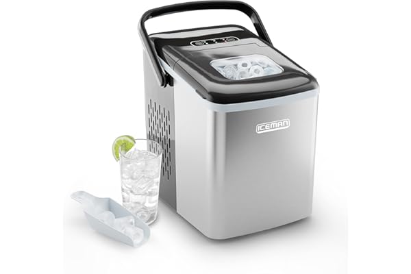 Iceman Dual-Size Countertop Ice Maker Machine, Portable, Creates 2 Cube Sizes in 6 Mins, Holds 1.3 lb. of Ice, Makes up to 26 lb in 24 Hours, Self-Cleaning Scoop Included, Stainless-Steel