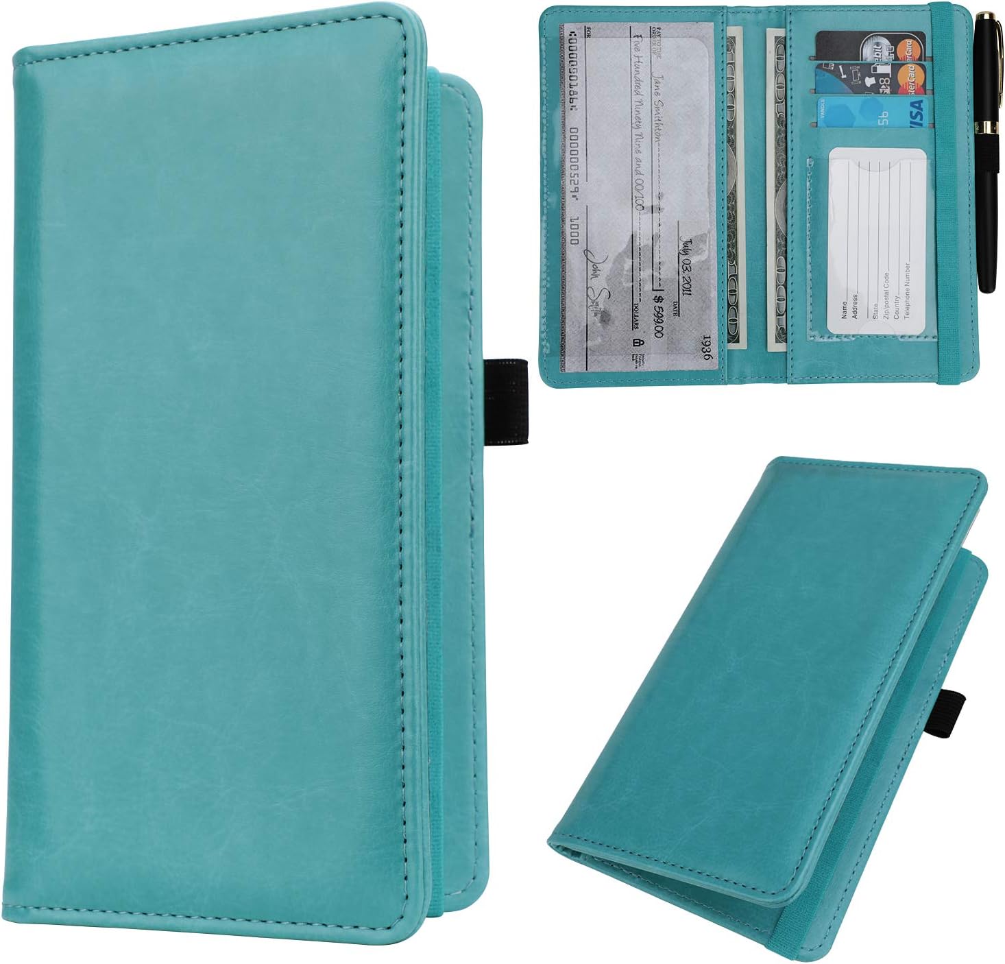 Checkbook Cover for Women & Men, Microfiber Leather Check Book Holder Wallet (2-Sky Blue)