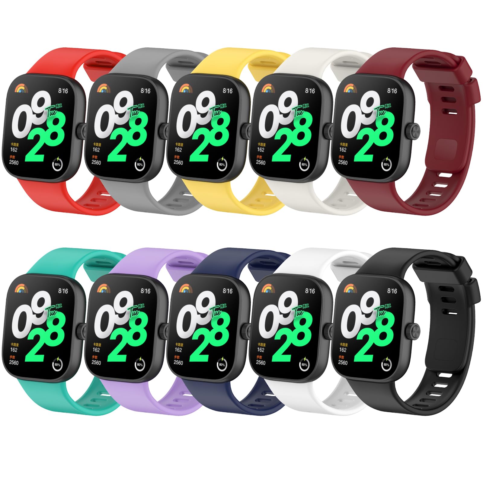 Xisair 10 Straps Compatible with Redmi Watch 4 Smartwatch Watchband Xiaomi Band 8 Pro Straps Sport, Breathable, Silicone Strap for Redmi Watch 4 & Xiaomi Band 8Pro, Women Straps Men's Bands