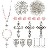 PH PandaHall Rosary Making Supplies, 446pcs Pink Rose Beads with Cross Charms Rosary Prayer Making Supplies First Communion Necklace Set for Christmas Baptism Easter Ramadan Necklace Jewelry Making