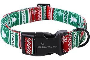ARING PET Christmas Dog Collar, Cute Red Green Folk Snowflake Pet Collars with Quick Release Buckle for Puppy Small Medium Large Boy Girl Dogs-L