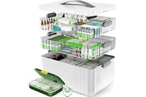 ARSTPEOE 3-Tier Medicine Organizer - Portable Medicine Cabinet with Plastic Handle, Multipurpose Medical Box with Pill Box, Empty First Aid Kit for Home