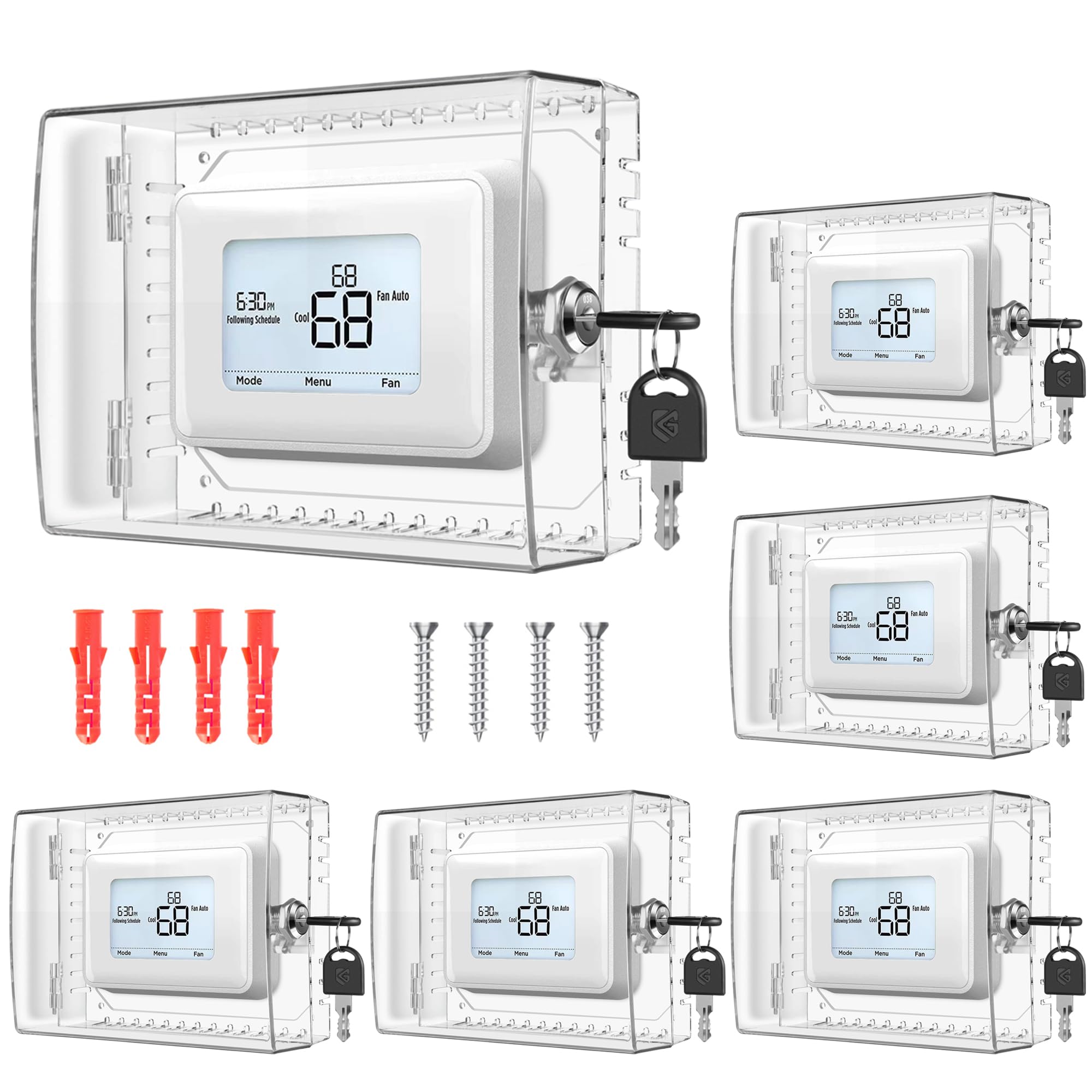 6 PCS Large Thermostat Lock Box Cover with Key, Clear Thermostat Cover with Lock Compatible with Home Thermostat On Wall, AC Lock Box Cover with Key Fits Thermostats 5" H x 6" W or Smaller Image