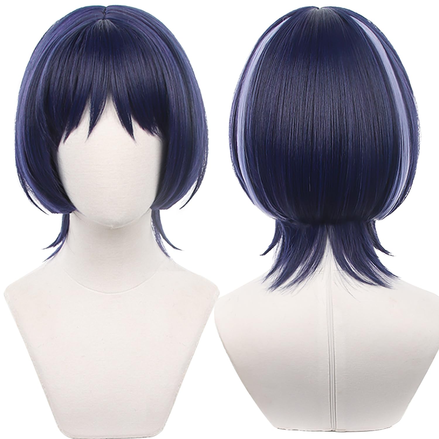 Dark Blue Purple Short Heat Resistant Synthetic Hairs for Women Halloween Cos Anime Party Replacement Wigs