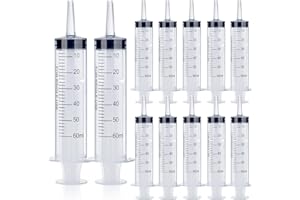 FOOSI 12Pack 60ml Syringe for Liquid - Large Plastic Syringes Without Needle for Jello Food Thick Liquids and Irrigation Water, Lip Gloss Filling, Feeding Dogs Meds, Measuring ( 12 Pack 60 ml / cc )