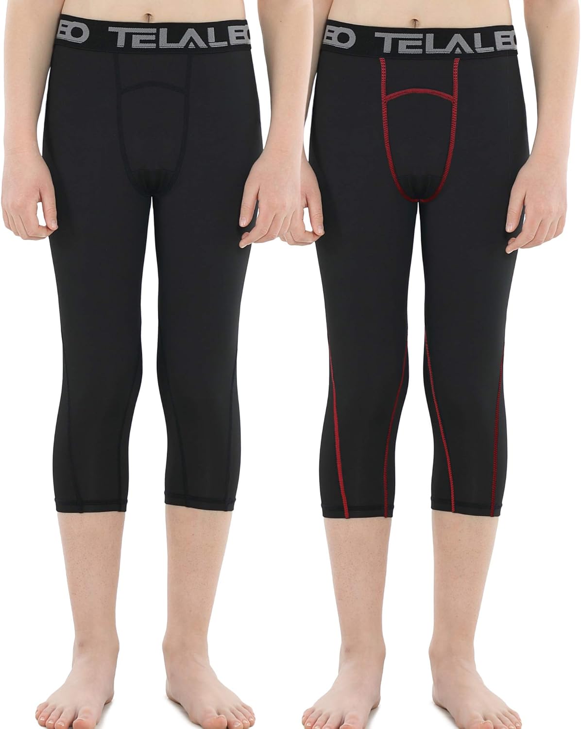 TELALEO 3/4 Boys Youth Compression Leggings Tights Base Layer Sports