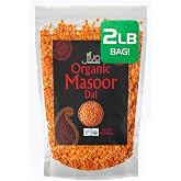 Jiva Organics Organic Masoor Dal 2 Pound Bag (Split Red Lentils) - Non-GMO, Pure &amp; Natural