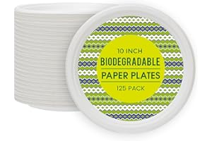 WGCC Paper Plates 10 Inch [125 Count], 100% Compostable Disposable Plates Heavy Duty, Made of Bagasse Biodegradable Eco-Friendly Paper Plates Bulk for Party, Wedding, Dinner, BBQ (White)