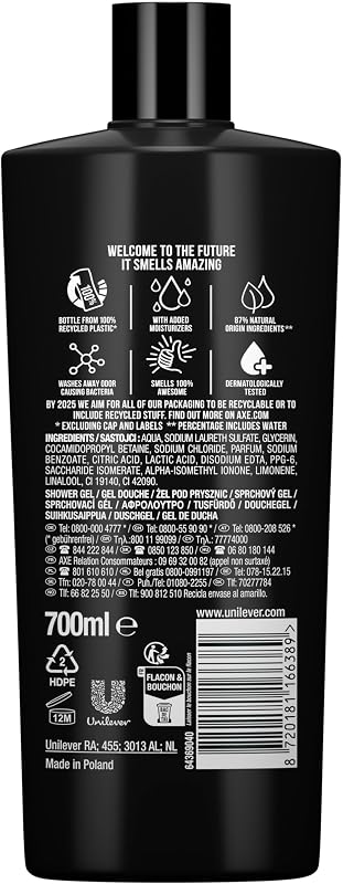 Gel doccia 3 in 1 e shampoo Black XL per una freschezza e un profumo di lunga durata, dermatologicamente testati, 700 ml, 1 pezzo