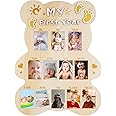 NQEUEPN My First Year Picture Frame, Cut Bear Shape Baby Photo Frame Wood Board Personalized 12 Months Baby Photo Display 1st Birthday Memories Gift for Boy Girl Nursery Decoration