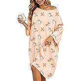 HONGTEYA Plus Size Nightgowns for Women Oversized Sleep Shirts Dress Women's Short Sleeves Sleepwear With Pockets Fit S - 5XL