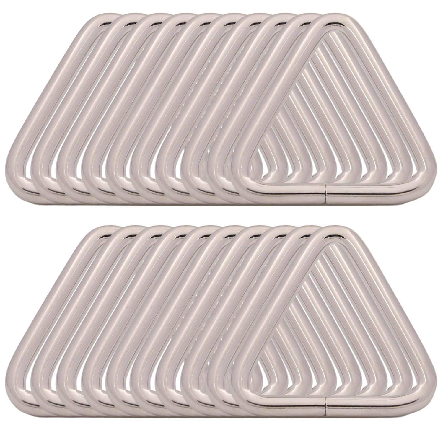 BIKICOCO 1-1/4'' Metal Triangle Ring Buckle Connectors Round Edge Webbing Bag Clasp Handbag Strap Making Hardware, Silver - Pack of 20