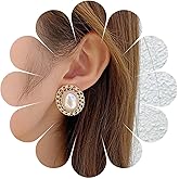 Allereyae Vintage Oval Pearl Stud Earrings Half Pearl Earrings Hollow Hoop Circle Earrings Pearl Wedding Earrings Jewelry for Women