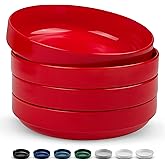KooK Ceramic Large Pasta Bowls, Microwave and Dishwasher Safe, Great for Soups and Salads, Shallow Serving Bowls, Glossy Porcelain, 47 oz, Set of 4, Cherry Red
