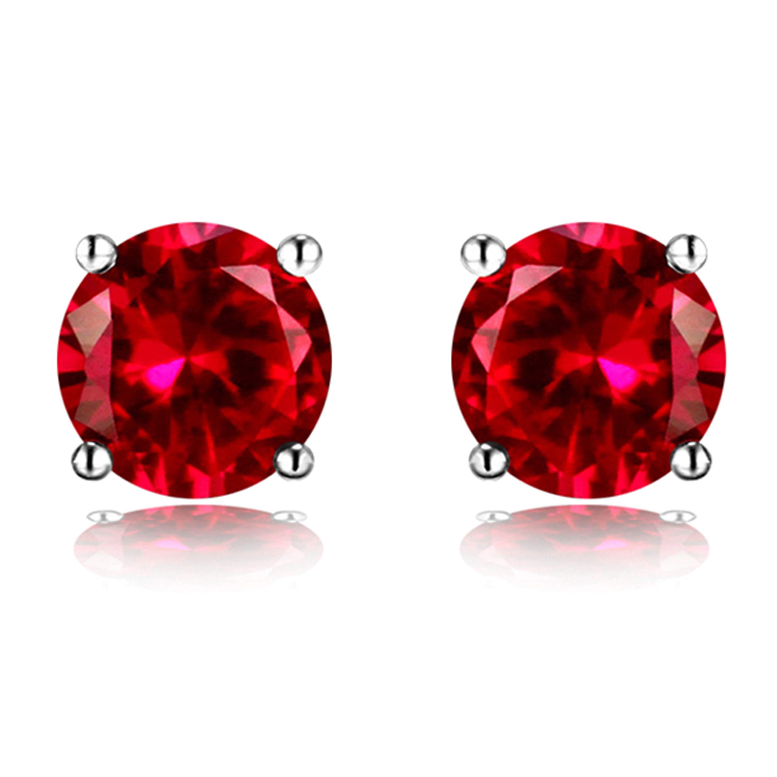 Hiqmic 925 Sterling Silver 2.5ct 6mm Round Ruby Ear Stud Earrings White Gold Plated Fashion Jewelry Gifts for Women_WA91010