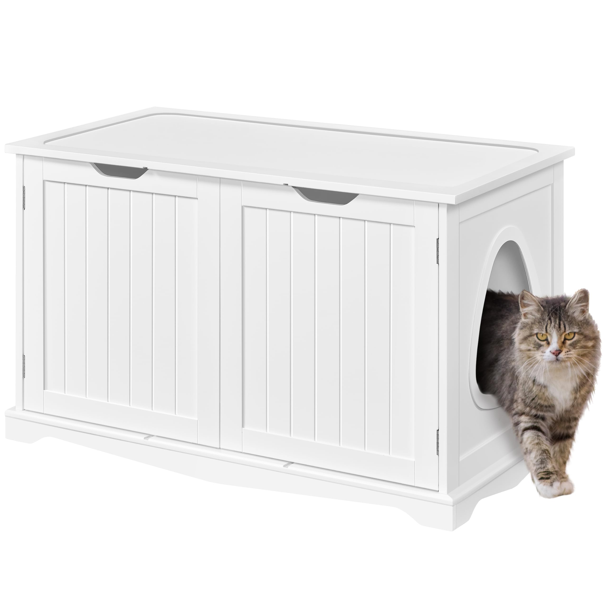 Photo 1 of *USED*
Yaheetech Cat Litter Box Enclosure, Box Cabinet Hidden, Wooden Pet Crate Kitty Washroom Storage Bench with Divider Home Litter Loo Indoor Cat House White