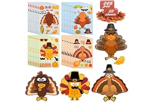 WOOCHIC Make-A-Turkey Stickers Thanksgiving Crafts for Kids - Make A Face Sticker, Make Your Own Turkey DIY Stickers Autumn Fall Harves Party Favors Games Supplies Thanksgiving Decorations Gift