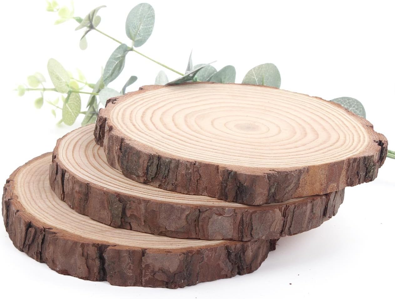 HI BABY MOMENT Wood Slices 4 Pack Pine, 6-6.7" for Crafts Cake Stand Art Accent Table Disks Display Name Tags Sign Round