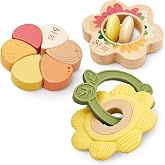Hape x The Met Artful Flowers Rattle Trio Set &ndash; 3-Piece Baby Sensory Toy Set with Teether, Wood &amp; Elastic Flower Rattles, Ages 6&ndash;18M