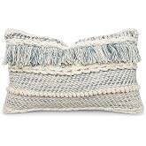 VAGMINE Handwoven Boho Stripe 12x20 Lumbar Pillow Cover, Dusty Blue