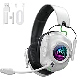 Krysenix 2.4 GHz Wireless Gaming Headset for PC, PS5, PS4, Switch, Mac, Bluetooth 5.4 Gaming Headphones with Noise Canceling Microphone, Cool RGB Lighting, 50Hr Battery, Foldable, 50mm Drivers-White