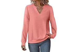 EADINVE Women Casual Long Sleeve V Neck Sweatshirts Cute Loose Fit Lightweight Pullover Tops