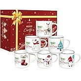 QIKSION Christmas Coffee Mugs Set of 6, 14oz Hot Chocolate Mugs, Cocoa Ceramic Mug, Perfect for Holiday Gifts