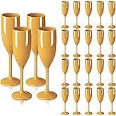 LEYIQU Plastic Champagne Flutes, Acrylic Glasses Goblets Cups Toasting Shatterproof Reusable Flute, for Valentine’s Day Wedding Party Mimosa Bar Anniversary Birthday (24, Gingerbread Gold)