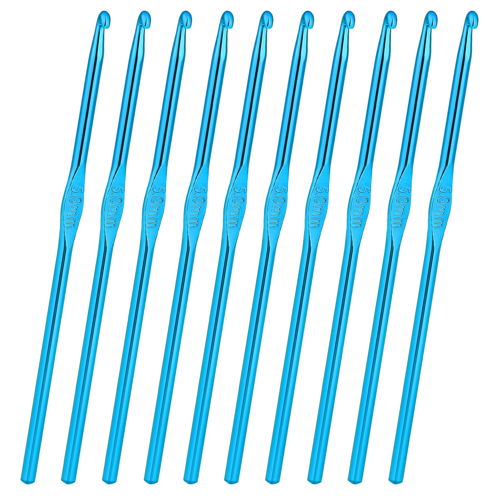 10Pcs 5mm Aluminum Crochet Hook, Knitting Needles Craft Yarn, Crochet Hook for DIY Craft, Gold Crochet Needles for Knitting Scarf(Blue)